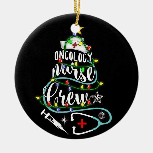 Merry Christmas Oncologist Oncology Nurse Crew Ceramic Ornament (Front)