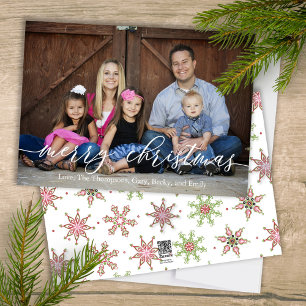 Merry Christmas One Photo Colourful Snowflakes Holiday Card