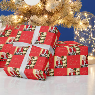 Merry Christmas One Photo Personalized Wrapping Paper