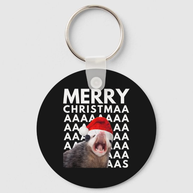 Merry Christmas Opossum Screaming Fun Men Women Ki Key Ring (Front)