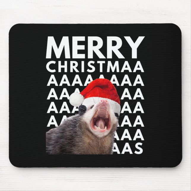 Merry Christmas Opossum Screaming Fun Men Women Ki Mouse Pad (Front)