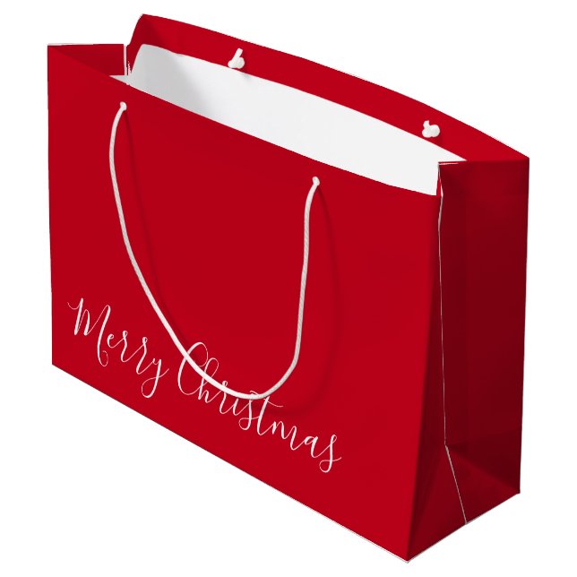 Merry Christmas, or DIY Message, Deep Red & White Large Gift Bag (Back Angled)