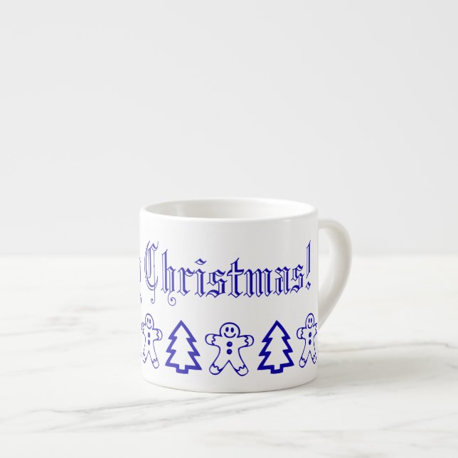 Merry Christmas or Your Text Gingerbread Man Tree Espresso Cup (Front Right)