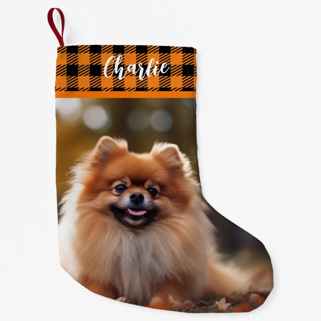 Merry Christmas Orange Flannel Small Gift Small Christmas Stocking (Front)