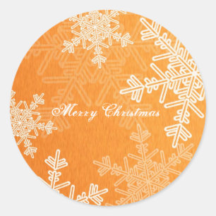 Merry Christmas Orange Snowflake Minimalist Script Classic Round Sticker