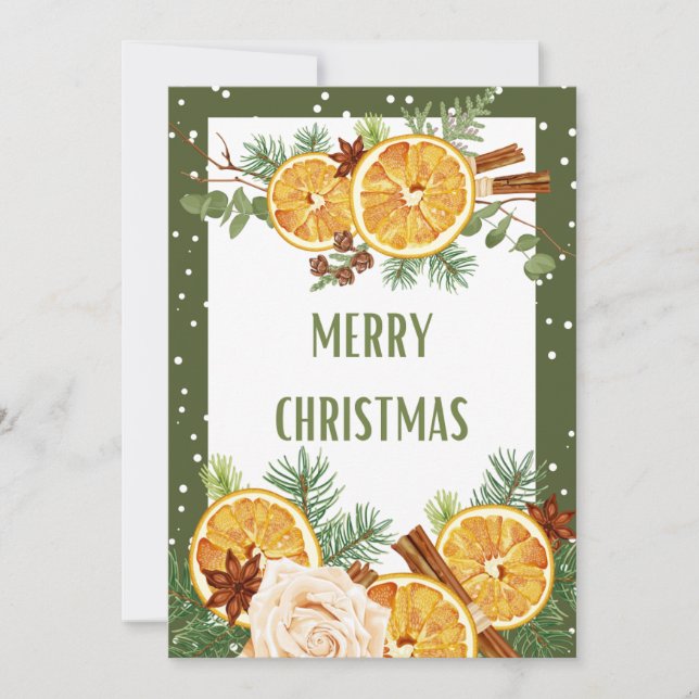 Merry Christmas Orange Spice Cinnamon Holiday Card (Front)