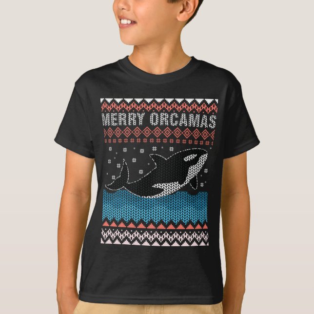 Merry Christmas. Orca Killer Whale Ugly Christmas T-Shirt (Front)