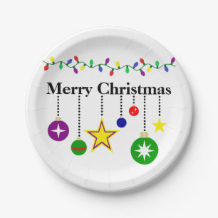 Merry Christmas Ornament 7 inch Paper Plate