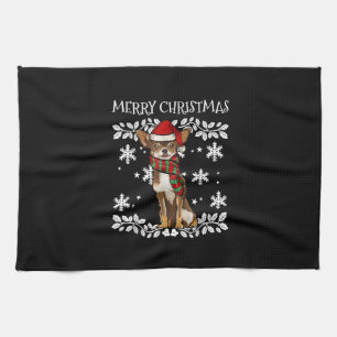 Merry Christmas Ornament Brown Chihuahua Xmas Tea Towel