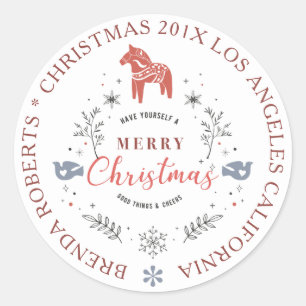 Merry Christmas ornament cute animals & typography Classic Round Sticker