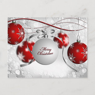 Merry Christmas Ornament in Silver and Red Holiday Postcard