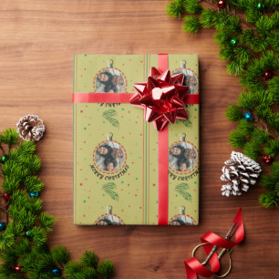 Merry Christmas Ornament on Gold Wrapping Paper
