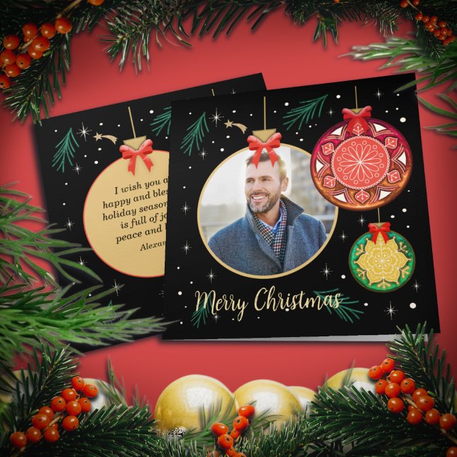  Merry Christmas Ornament Photo Personalise Card (Creator Uploaded)