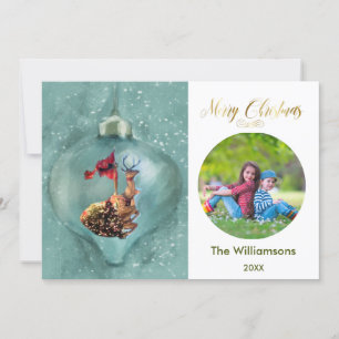 Merry Christmas Ornament Reindeer Family Photo Card