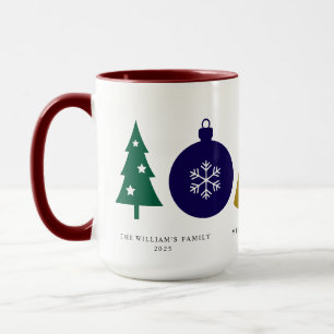 Merry Christmas Ornament Snowflake Pine Tree Mug