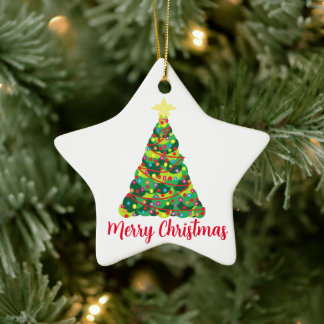Merry Christmas Ornament With Christmas Tree 