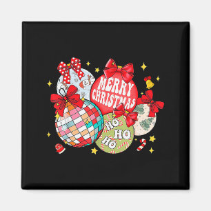 Merry Christmas Ornaments Disco Ball Coquette Bow Magnet