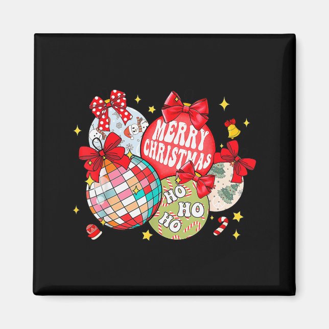 Merry Christmas Ornaments Disco Ball Coquette Bow  Magnet (Front)