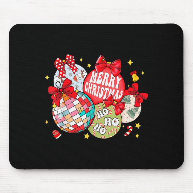 Merry Christmas Ornaments Disco Ball Coquette Bow  Mouse Pad (Front)