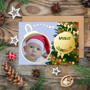 Merry Christmas Ornaments - Family Photo Gold Foil Holiday Card