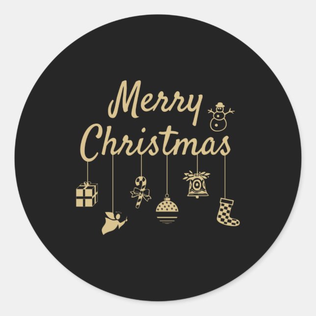 Merry Christmas Ornaments gold colour golden decor Classic Round Sticker (Front)