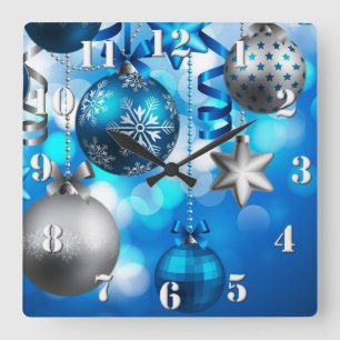Merry Christmas Ornaments Square Wall Clock
