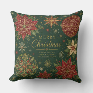 Merry Christmas Ornate Poinsettia Mandala Cushion