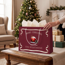 Merry Christmas Ornate Red Bauble Pinecone Rustic