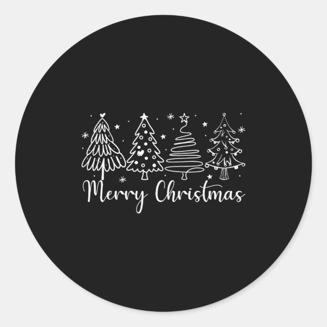 Merry Christmas Outline Xmas Tree For Family Men W Classic Round Sticker (Front)