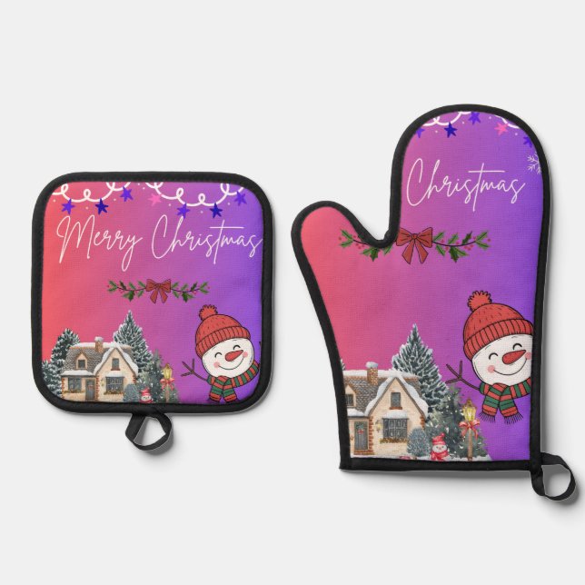 Merry Christmas  Oven Mitt & Pot Holder Set (Front)