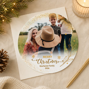 Merry Christmas Overlay Photo  Gold Holiday Card