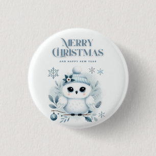 Merry Christmas Owl 3 Cm Round Badge
