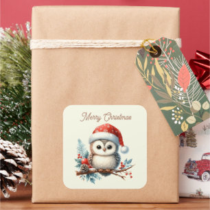 Merry Christmas owl add text Square Sticker
