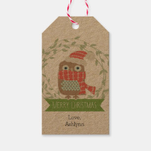 Merry Christmas Owl Kraft Gift Tags
