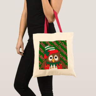 Merry Christmas Owl Tote Bag