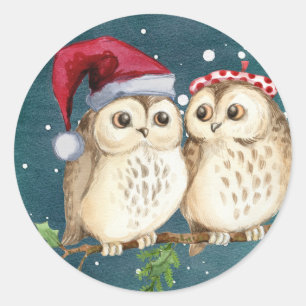 Merry-christmas Owls Classic Round Sticker