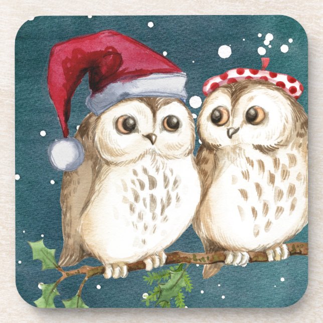 Merry-christmas Owls Coaster (Front)