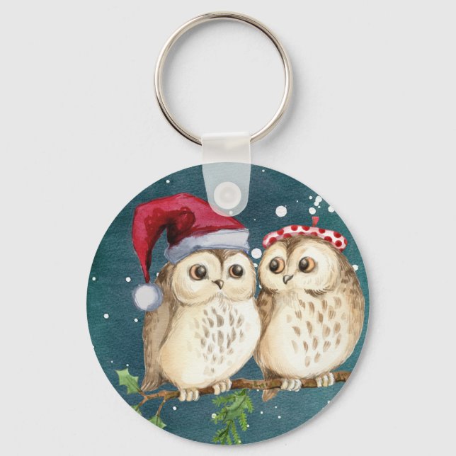 Merry-christmas Owls Key Ring (Front)