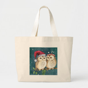 Merry-christmas Owls Large Tote Bag