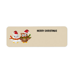 Merry Christmas Owls Return Address Label