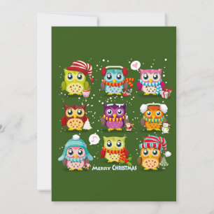 Merry Christmas Owls wish Holiday Card
