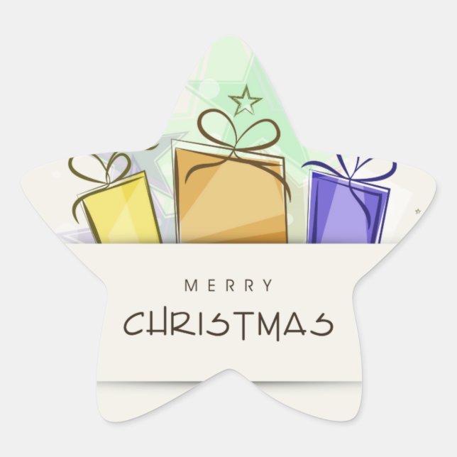 Merry Christmas Packages Star Sticker (Front)