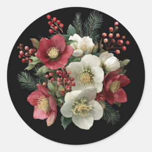 Merry Christmas Painterly Hellebore Holiday Design Classic Round Sticker