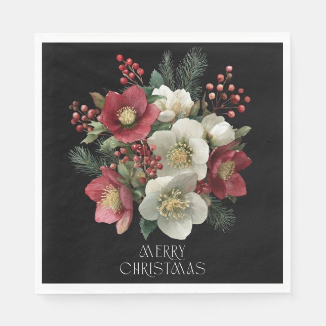 Merry Christmas Painterly Hellebore Holiday Design Napkin (Front)