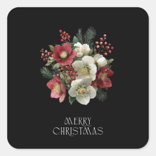 Merry Christmas Painterly Hellebore Holiday Design Square Sticker