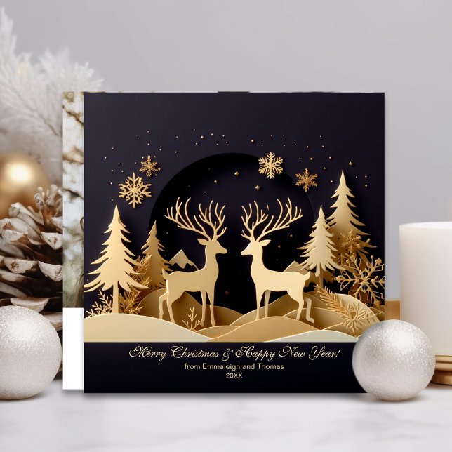 Merry Christmas Pair of Reindeer Photo Holiday Card (Creator Uploaded)