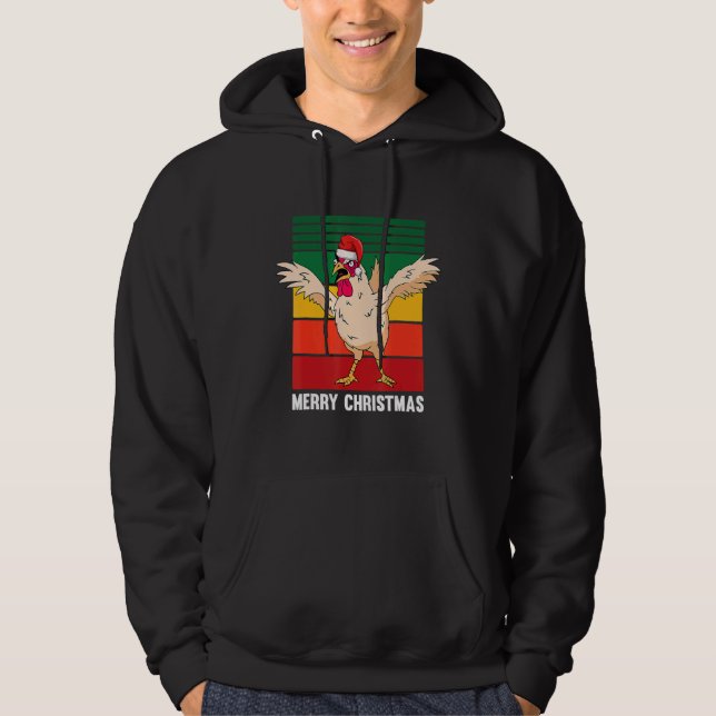 Merry Christmas Pajama  Chicken Retro Hoodie (Front)