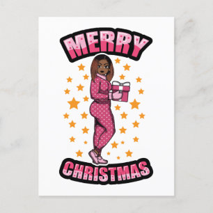 Merry Christmas Pajama Melanin X-mas Sweater Sista Postcard
