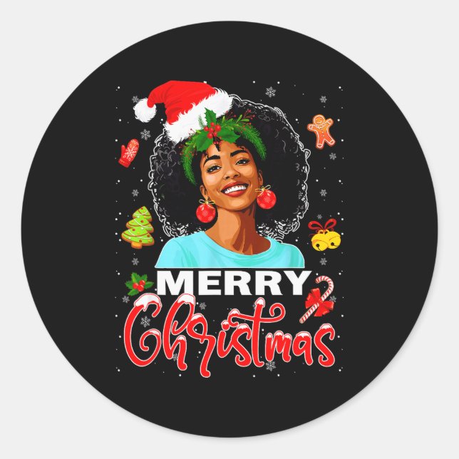Merry Christmas Pajamas Afro Girls Women &amp; San Classic Round Sticker (Front)