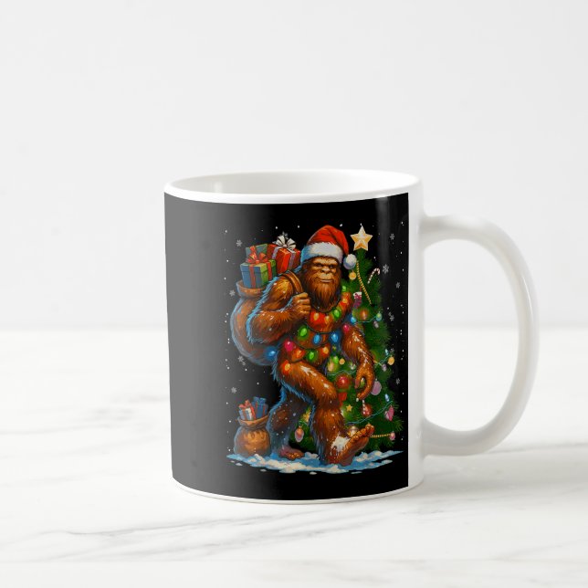 Merry Christmas Pajamas Bigfoot Christmas Tree Lig Coffee Mug (Right)